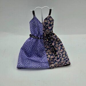 Barbie Fashionistas Doll Dress Violet Polka Dot & Blue Floral With Polka Dot Bel